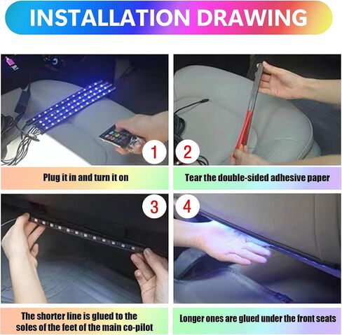 yvshy Pack of 4 Led Strip Lights for Cars, LED Car Atmosphere Lights, Car Interior Lights, 48SMD Car Lights Multicolored Music LED Strip Lights, for Most Cars (Multicolored) in Saudi Arabia