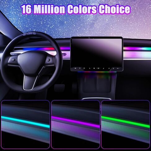 أضواء نيون XINTUO لطراز Tesla 3 Model Y 2023-2020 RGBIC أضواء شريط LED متغيرة اللون للوحة القيادة مع التحكم في التطبيق لملحقات Tesla Model 3 Model Y 2023-2020 in Kuwait