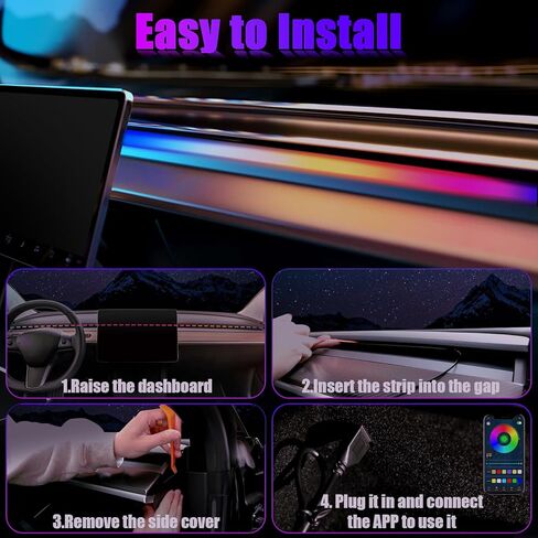 أضواء نيون XINTUO لطراز Tesla 3 Model Y 2023-2020 RGBIC أضواء شريط LED متغيرة اللون للوحة القيادة مع التحكم في التطبيق لملحقات Tesla Model 3 Model Y 2023-2020 in Kuwait