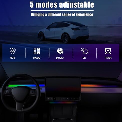 أضواء نيون XINTUO لطراز Tesla 3 Model Y 2023-2020 RGBIC أضواء شريط LED متغيرة اللون للوحة القيادة مع التحكم في التطبيق لملحقات Tesla Model 3 Model Y 2023-2020 in Kuwait