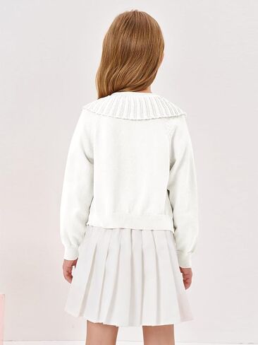 Girls Peter Pan Collar Cardigan Kids Cute Button Down Hollow Out Kit Tops Clothes 4-14 Years in Saudi Arabia