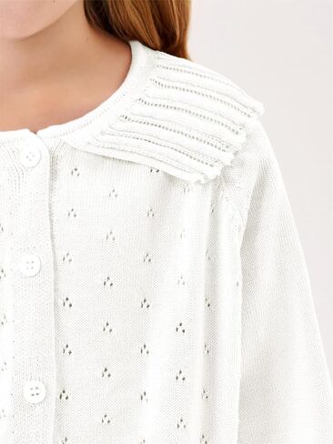 Girls Peter Pan Collar Cardigan Kids Cute Button Down Hollow Out Kit Tops Clothes 4-14 Years in Saudi Arabia
