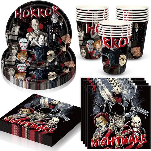Horror Movie Birthday Party Supplies Horror Movie Party Favors Tableware Includes Cups Plates Napkins for Halloween Decor in Kuwait