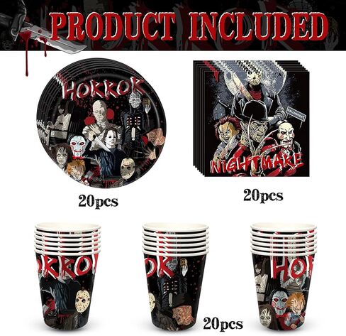 Horror Movie Birthday Party Supplies Horror Movie Party Favors Tableware Includes Cups Plates Napkins for Halloween Decor in Kuwait