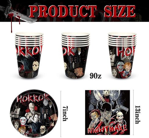 Horror Movie Birthday Party Supplies Horror Movie Party Favors Tableware Includes Cups Plates Napkins for Halloween Decor in Kuwait