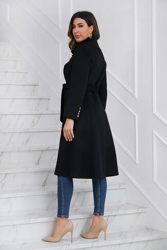 JMXITI Women's Notch Lapel Collar Pea Coat Long Sleeve Casual Coat Fall Winter Long Overcoat with Belt in Saudi Arabia
