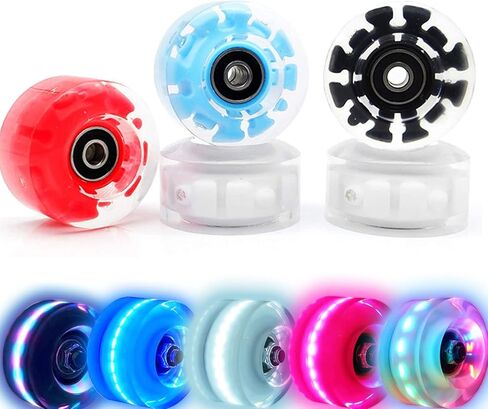 Light up Roller Skate Wheels 78A 32 x 58mm, Luminous Skate Wheels replacement 2 Pack for Indoor or Outdoor Double Row Skating and Skateboard in Saudi Arabia