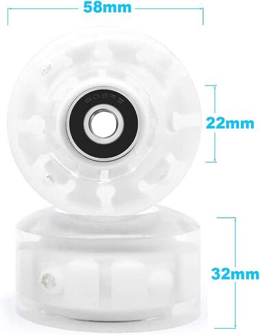 Light up Roller Skate Wheels 78A 32 x 58mm, Luminous Skate Wheels replacement 2 Pack for Indoor or Outdoor Double Row Skating and Skateboard in Saudi Arabia