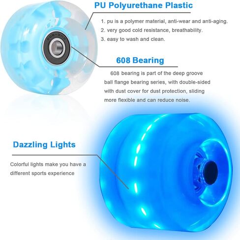 Light up Roller Skate Wheels 78A 32 x 58mm, Luminous Skate Wheels replacement 2 Pack for Indoor or Outdoor Double Row Skating and Skateboard in Saudi Arabia