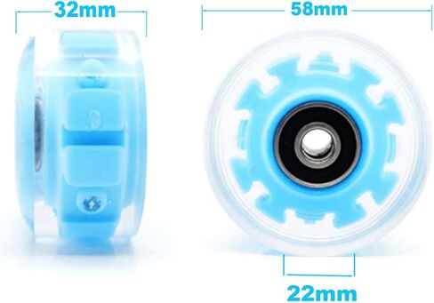 Light up Roller Skate Wheels 78A 32 x 58mm, Luminous Skate Wheels replacement 2 Pack for Indoor or Outdoor Double Row Skating and Skateboard in Saudi Arabia