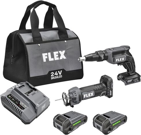 FLEX 24V Brushless Cordless 2-Tool Combo Kit: Drywall Screw Gun with Magazine and Cut Out Tool with (2) 2.5Ah Lithium Batteries and 160W Fast Charger - FXM203-2A in Saudi Arabia