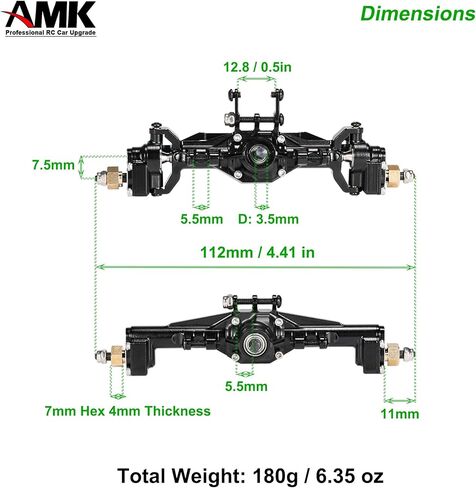 AMK 174g TRX4M محاور البوابة النحاسية الأمامية الخلفية مجموعة كاملة مع محاور عجلات سداسية 7 مم محولات 4 مم لـ 1/18 RC الزاحف TRX4M ترقيات Bronc Defend K10 in Kuwait