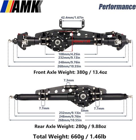 AMK CNC الألومنيوم الشبح المحاور الخلفية الأمامية مجموعة كاملة ل 1/10 RC الزاحف Aixal Wraith Spawn RR10 Bomber 90018 SMT10 Capra Buggy Rock Racer Roll Cage DIY الشاسيه (أسود أمامي + خلفي) in Saudi Arabia
