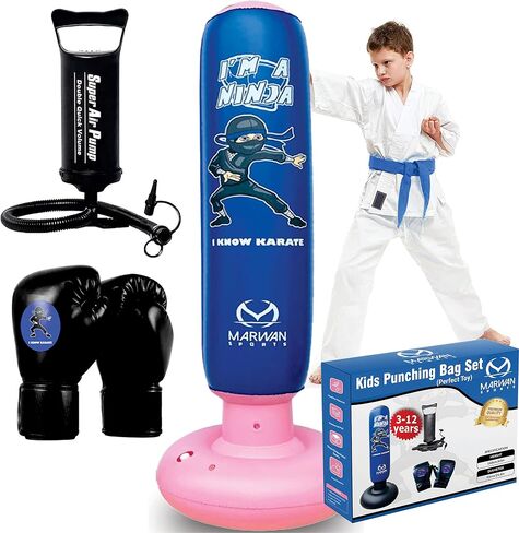 Inflatable Punching Bag for Kids,63 Inches Kid Ninja Boxing Bag with Stand for Boys-Freestanding Kids Punching Bags-Punch Bag for Karate Kicking Taekwondo MMA Toys Birthday Gifts for Children 3-10 in Saudi Arabia