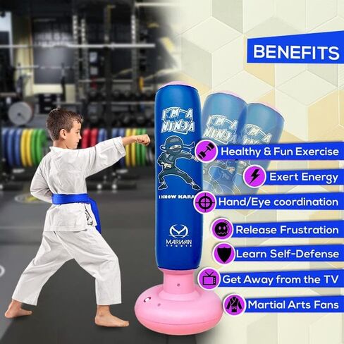 Inflatable Punching Bag for Kids,63 Inches Kid Ninja Boxing Bag with Stand for Boys-Freestanding Kids Punching Bags-Punch Bag for Karate Kicking Taekwondo MMA Toys Birthday Gifts for Children 3-10 in Saudi Arabia