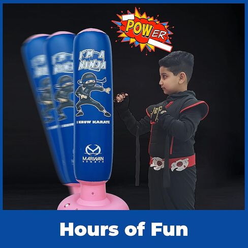 Inflatable Punching Bag for Kids,63 Inches Kid Ninja Boxing Bag with Stand for Boys-Freestanding Kids Punching Bags-Punch Bag for Karate Kicking Taekwondo MMA Toys Birthday Gifts for Children 3-10 in Saudi Arabia