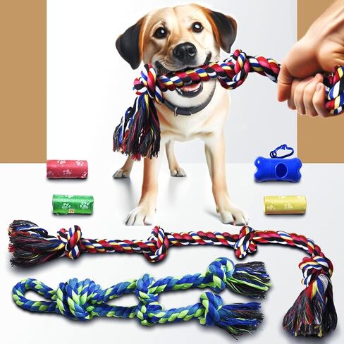 Stride Dog Rope Toys, Set of 13 Interactive Dog Toys, Durable Cotton & Rubbber Dog Chew Toys for Aggressive Chewers, Long-Lasting Dog Toys to Keep Them Busy, Ideal Dog Toys for Medium & Large Breeds in Saudi Arabia