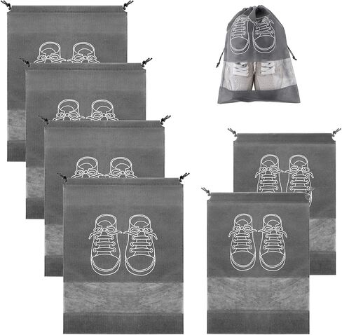 Thinp 6 Pcs Shoe Bags for Travel,Shoe Bag Non-Woven Drawstring Travel Shoe Bag with Transparent Slot Portable Shoe Storage Bags Dust-proof Drawstring Shoe Bags for Daily and Travel Use(Grey) in Saudi Arabia