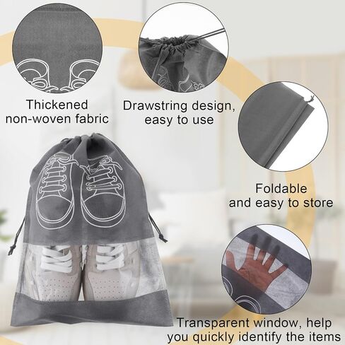 Thinp 6 Pcs Shoe Bags for Travel,Shoe Bag Non-Woven Drawstring Travel Shoe Bag with Transparent Slot Portable Shoe Storage Bags Dust-proof Drawstring Shoe Bags for Daily and Travel Use(Grey) in Saudi Arabia