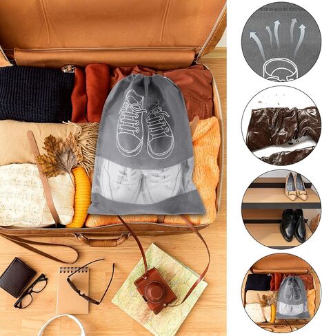 Thinp 6 Pcs Shoe Bags for Travel,Shoe Bag Non-Woven Drawstring Travel Shoe Bag with Transparent Slot Portable Shoe Storage Bags Dust-proof Drawstring Shoe Bags for Daily and Travel Use(Grey) in Saudi Arabia