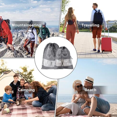 Thinp 6 Pcs Shoe Bags for Travel,Shoe Bag Non-Woven Drawstring Travel Shoe Bag with Transparent Slot Portable Shoe Storage Bags Dust-proof Drawstring Shoe Bags for Daily and Travel Use(Grey) in Saudi Arabia