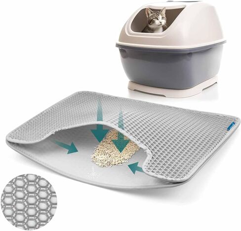 بساط فضلات القطط من Meowgic Paws، بساط مصيدة لصندوق فضلات القطط على شكل قرص العسل بطبقة مزدوجة مضادة للماء ومقاومة للبول، عبوة واحدة، ناعمة على الكفوف، نفايات أقل، رمادي، 21.7 × 16.9 بوصة... in Kuwait