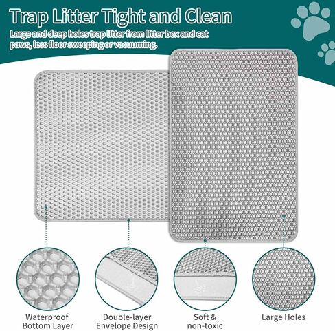 بساط فضلات القطط من Meowgic Paws، بساط مصيدة لصندوق فضلات القطط على شكل قرص العسل بطبقة مزدوجة مضادة للماء ومقاومة للبول، عبوة واحدة، ناعمة على الكفوف، نفايات أقل، رمادي، 21.7 × 16.9 بوصة... in Kuwait