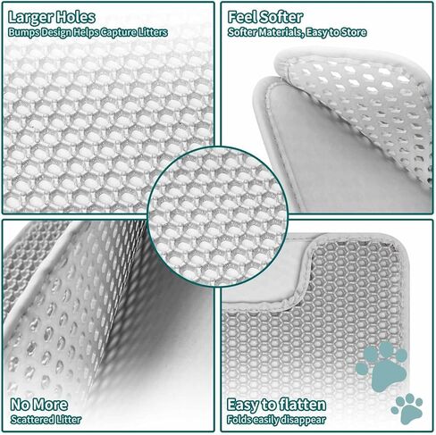 بساط فضلات القطط من Meowgic Paws، بساط مصيدة لصندوق فضلات القطط على شكل قرص العسل بطبقة مزدوجة مضادة للماء ومقاومة للبول، عبوة واحدة، ناعمة على الكفوف، نفايات أقل، رمادي، 21.7 × 16.9 بوصة... in Kuwait