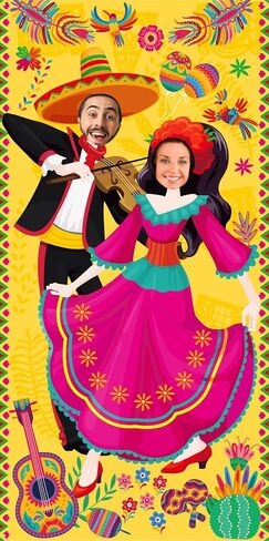 Fiesta Couple Photo Banner Cinco De Mayo Photo Booth Backdrop for Mexican Party Festival Decoration Supplies 36 x 72 Inches in Saudi Arabia