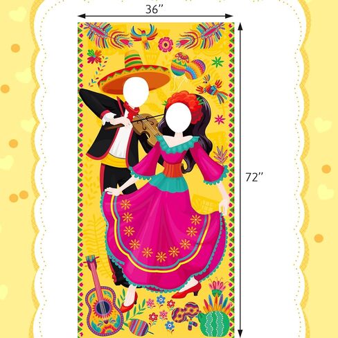 Fiesta Couple Photo Banner Cinco De Mayo Photo Booth Backdrop for Mexican Party Festival Decoration Supplies 36 x 72 Inches in Saudi Arabia