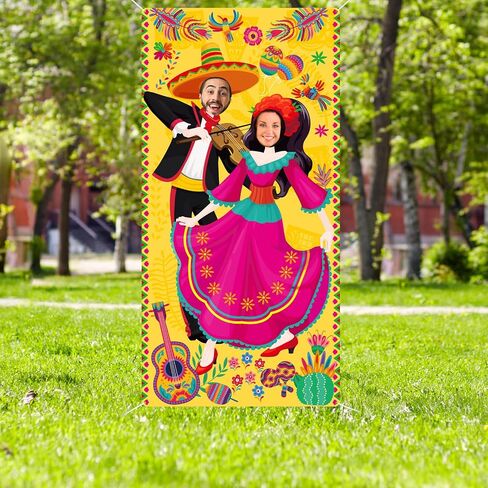 Fiesta Couple Photo Banner Cinco De Mayo Photo Booth Backdrop for Mexican Party Festival Decoration Supplies 36 x 72 Inches in Saudi Arabia