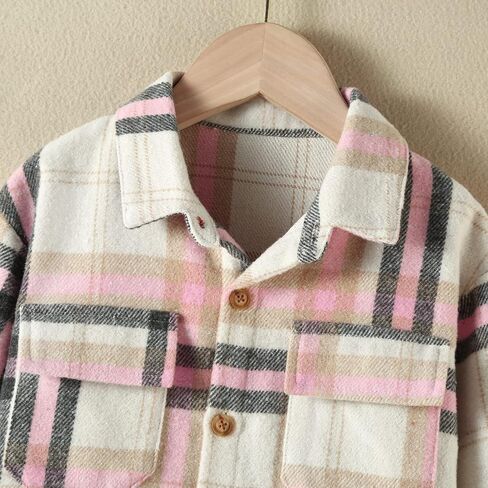 Canis Kids Baby Boys Girls Plaid Flannel Jacket Long Sleeve Button Down Shacket Coat Outwear with Pocket in Saudi Arabia