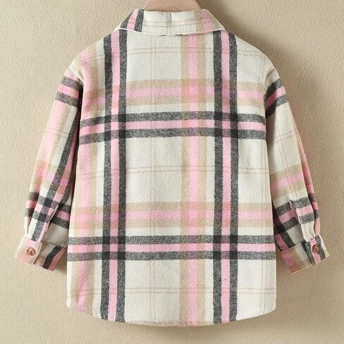 Canis Kids Baby Boys Girls Plaid Flannel Jacket Long Sleeve Button Down Shacket Coat Outwear with Pocket in Saudi Arabia