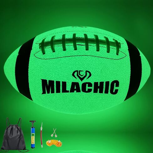 MILACHIC Football Glow in The Dark Football Size 9 & Youth Size 6, Luminous Glowing Football Super Grip Composite Leather Football Balls with Pump and Ball Carry Bag in Kuwait