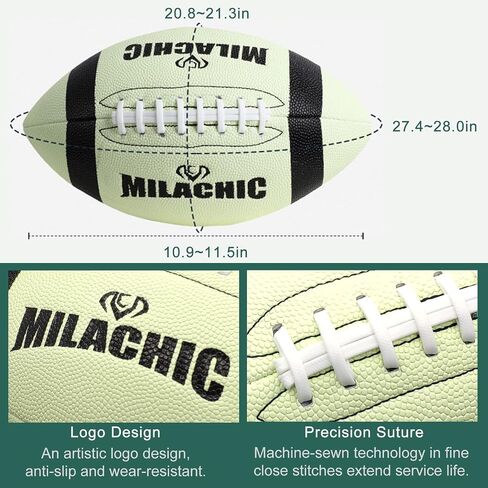 MILACHIC Football Glow in The Dark Football Size 9 & Youth Size 6, Luminous Glowing Football Super Grip Composite Leather Football Balls with Pump and Ball Carry Bag in Kuwait