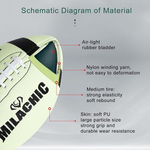 MILACHIC Football Glow in The Dark Football Size 9 & Youth Size 6, Luminous Glowing Football Super Grip Composite Leather Football Balls with Pump and Ball Carry Bag in Kuwait