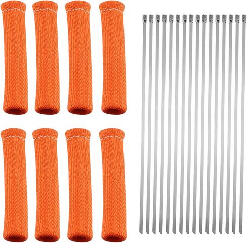 X AUTOHAUX 8 Pcs High Heat Shield Engine Spark Plug Wire Boots Protector Sleeve Cover with 16 Pcs Stainless Steel Wire Cable Ties Set for Car Orange in Saudi Arabia