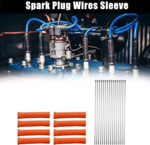 X AUTOHAUX 8 Pcs High Heat Shield Engine Spark Plug Wire Boots Protector Sleeve Cover with 16 Pcs Stainless Steel Wire Cable Ties Set for Car Orange in Saudi Arabia
