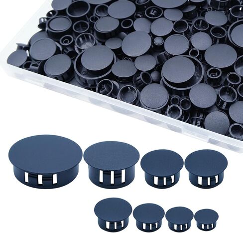 180PCS 8 Sizes Black Plastic Hole Plugs, Plastic Plugs for Round Holes, Flush Type Panel Knockout Locking Plugs, Used for Reserved Holes in Furniture Cabinet, 1/4" 5/16" 3/8" 1/2" 5/8" 3/4" 7/8" 1" in Saudi Arabia