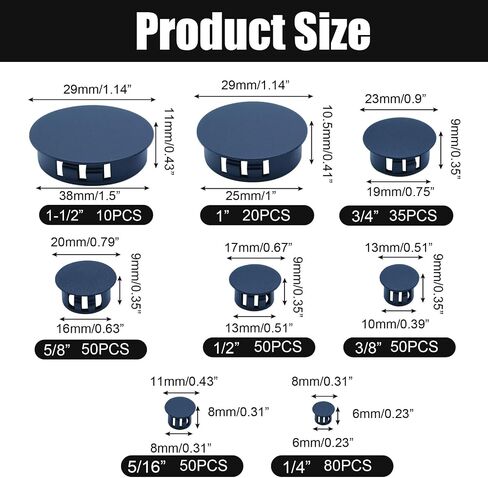 180PCS 8 Sizes Black Plastic Hole Plugs, Plastic Plugs for Round Holes, Flush Type Panel Knockout Locking Plugs, Used for Reserved Holes in Furniture Cabinet, 1/4" 5/16" 3/8" 1/2" 5/8" 3/4" 7/8" 1" in Saudi Arabia