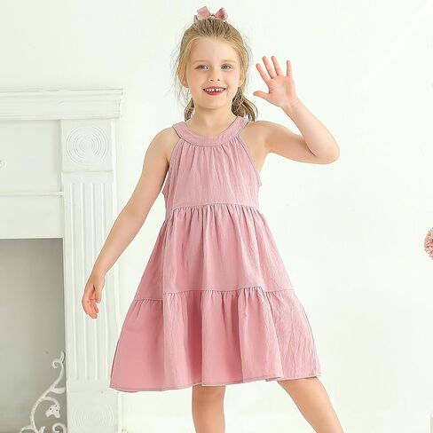 SYNPOS Toddler Baby Girls Dress Summer Clothes Cotton Linen Sleeveless Little Girl Casual Twirl Dresses 12M 2T 3T 4T 5T in Saudi Arabia