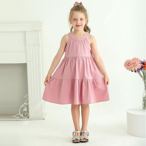 SYNPOS Toddler Baby Girls Dress Summer Clothes Cotton Linen Sleeveless Little Girl Casual Twirl Dresses 12M 2T 3T 4T 5T in Saudi Arabia