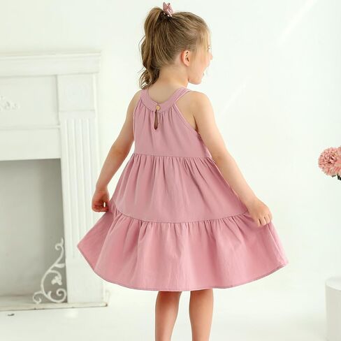 SYNPOS Toddler Baby Girls Dress Summer Clothes Cotton Linen Sleeveless Little Girl Casual Twirl Dresses 12M 2T 3T 4T 5T in Saudi Arabia