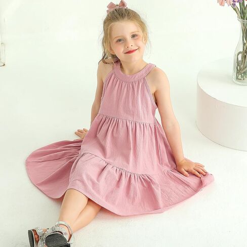 SYNPOS Toddler Baby Girls Dress Summer Clothes Cotton Linen Sleeveless Little Girl Casual Twirl Dresses 12M 2T 3T 4T 5T in Saudi Arabia