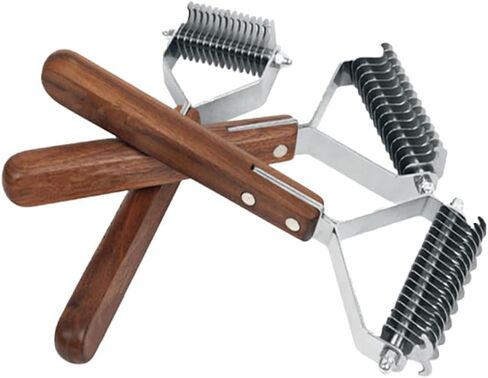Pet Dematting Comb for Dogs and Cats with High-Grade Wood Handle,Deshedding Undercoat Rake for Dogs and Cats with Stainless Steel Blades,Dog Grooming Brush for Large Medium Dog,All Hair Types in Saudi Arabia