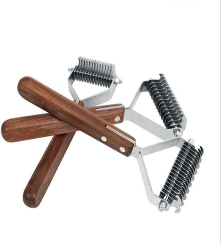 Pet Dematting Comb for Dogs and Cats with High-Grade Wood Handle,Deshedding Undercoat Rake for Dogs and Cats with Stainless Steel Blades,Dog Grooming Brush for Large Medium Dog,All Hair Types in Saudi Arabia