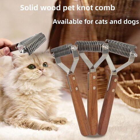 Pet Dematting Comb for Dogs and Cats with High-Grade Wood Handle,Deshedding Undercoat Rake for Dogs and Cats with Stainless Steel Blades,Dog Grooming Brush for Large Medium Dog,All Hair Types in Saudi Arabia