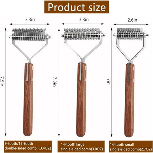 Pet Dematting Comb for Dogs and Cats with High-Grade Wood Handle,Deshedding Undercoat Rake for Dogs and Cats with Stainless Steel Blades,Dog Grooming Brush for Large Medium Dog,All Hair Types in Saudi Arabia