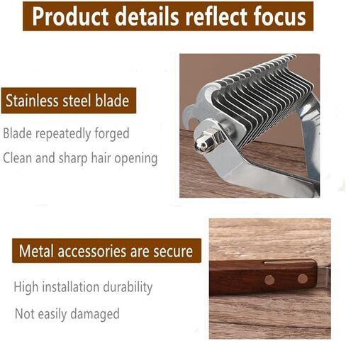 Pet Dematting Comb for Dogs and Cats with High-Grade Wood Handle,Deshedding Undercoat Rake for Dogs and Cats with Stainless Steel Blades,Dog Grooming Brush for Large Medium Dog,All Hair Types in Saudi Arabia