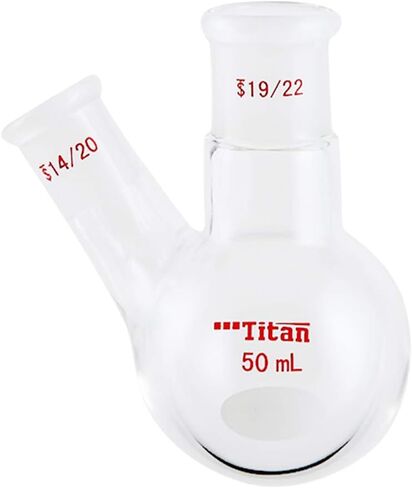 Glass 50ml Heavy Wall 2 Neck Round Bottom Flask, with 19/22 Center and Side Standard Taper Outer Joint - 50ml in Saudi Arabia